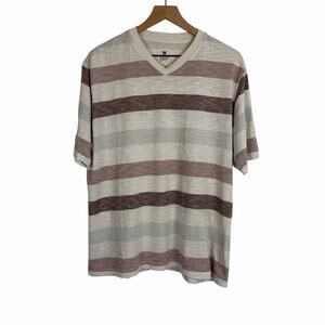 PJ Mark Mens T-Shirt Brown Beige Striped V-Neck XL Streetwear Skater Casual